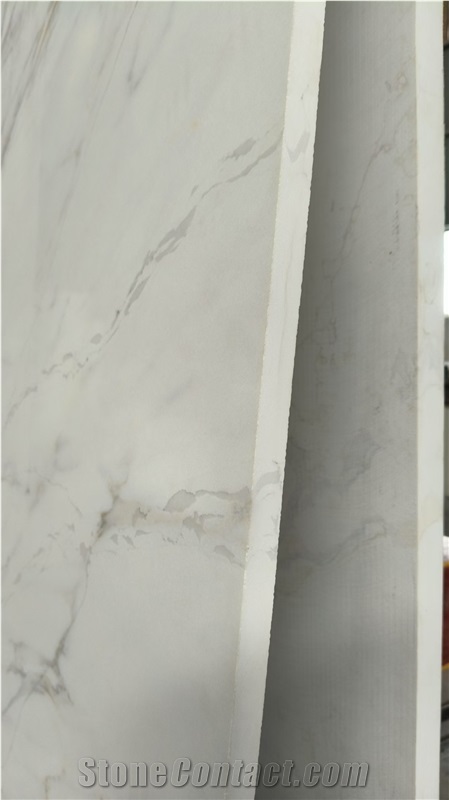 Full Body 3D Printed White Calacatta Quartz Slabs