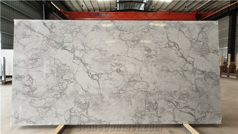 Marble Effect Full Body Grey Printed Quartz Slabs