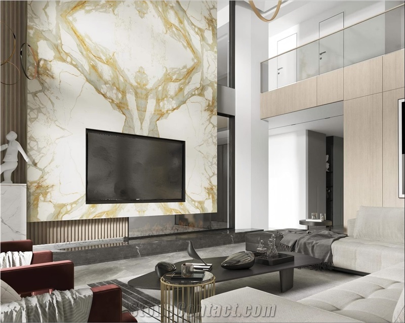 Gold-Green Shadow Sintered Stone Matte Slabs