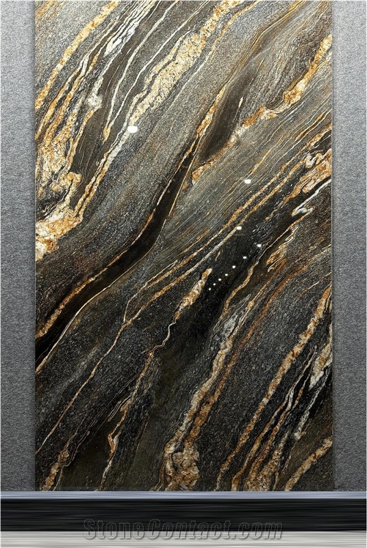 Golden Silk Polished Sintered Stone Slabs With 3200*1600*12Mm