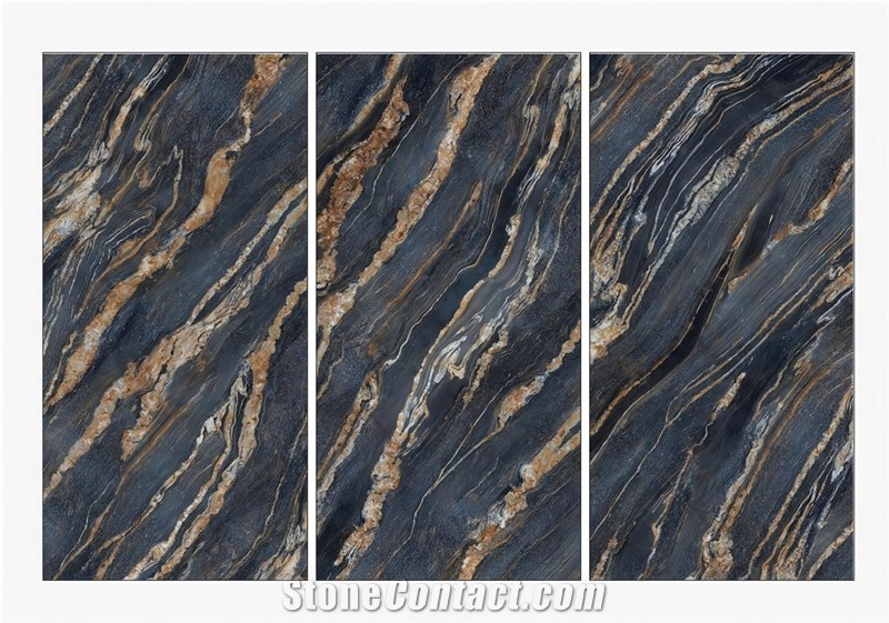 Golden Silk Polished Sintered Stone Slabs With 3200*1600*12Mm