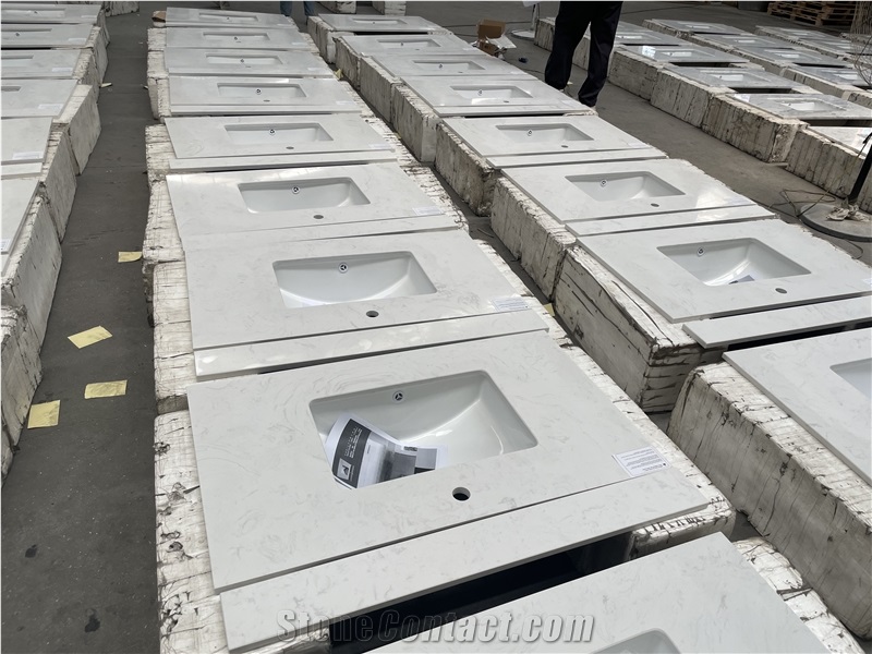 Ariston White Engineered Marble Bathroom Vanity Tops
