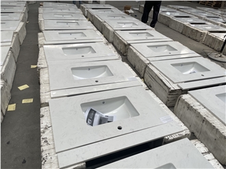 Ariston White Engineered Marble Bathroom Vanity Tops