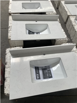 Ariston White Engineered Marble Bathroom Vanity Tops