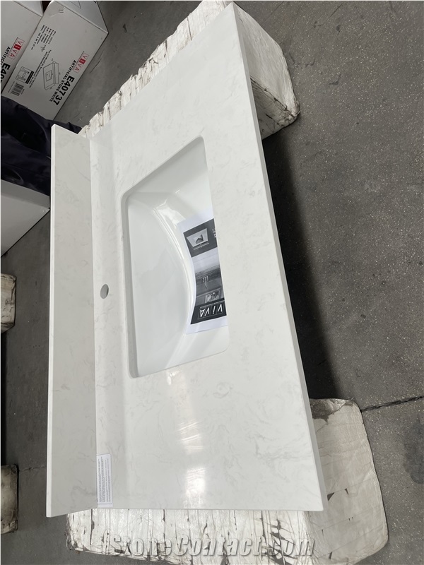 Ariston White Engineered Marble Bathroom Vanity Tops