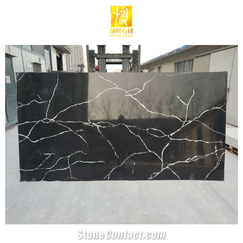Artificial Calacatta Black Quartz Slabs Engineered Stone