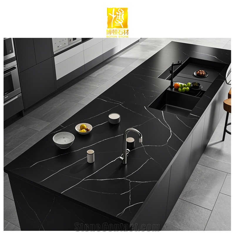 Artificial Calacatta Black Quartz Slabs Engineered Stone