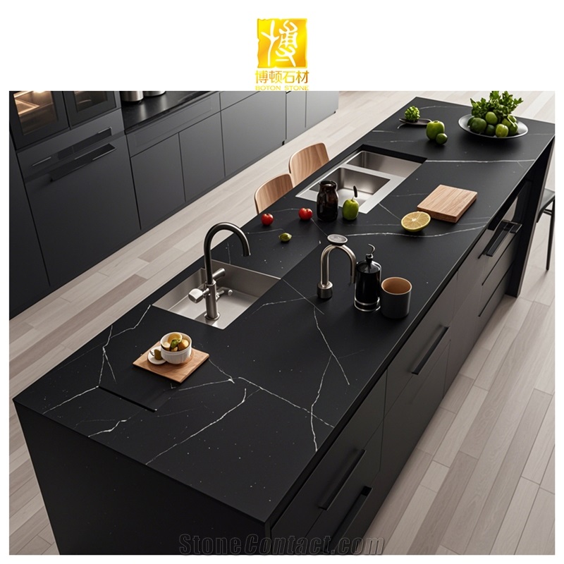 Artificial Calacatta Black Quartz Slabs Engineered Stone