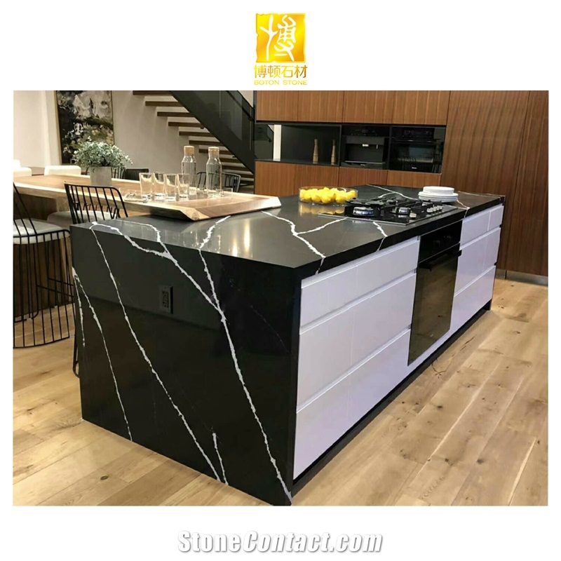 Artificial Calacatta Black Quartz Slabs Engineered Stone