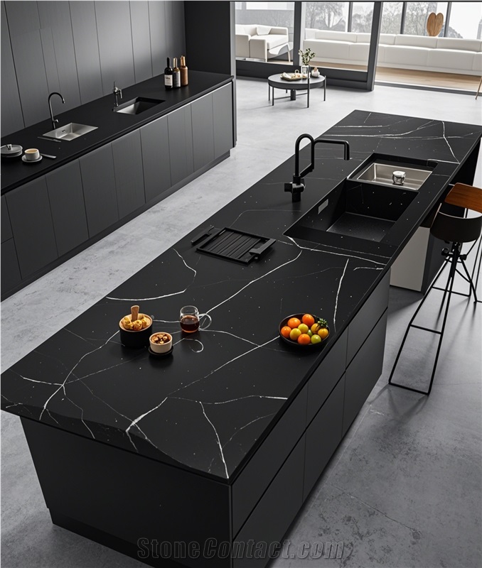 Artificial Stone Black Quartz Kitchen Countertops