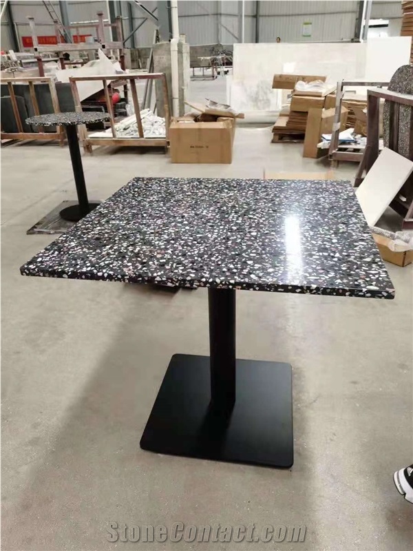 Grey Artificial Terrazzo Solid Surface Table Tops