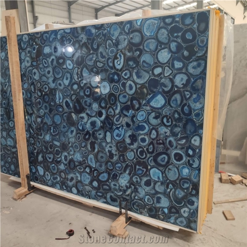 Luxury Blue Agate Semiprecious Stone Slabs