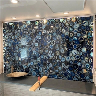 Luxury Blue Agate Semiprecious Stone Slabs