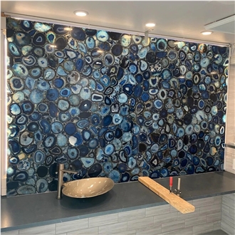 Luxury Blue Agate Semiprecious Stone Slabs