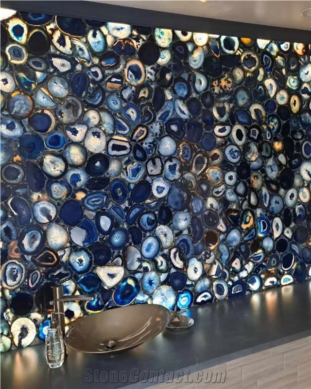 Luxury Blue Agate Semiprecious Stone Slabs