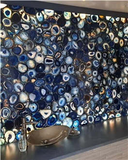 Luxury Blue Agate Semiprecious Stone Slabs