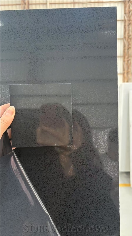 Black Quartz Slabs Sparkling Stellar Night