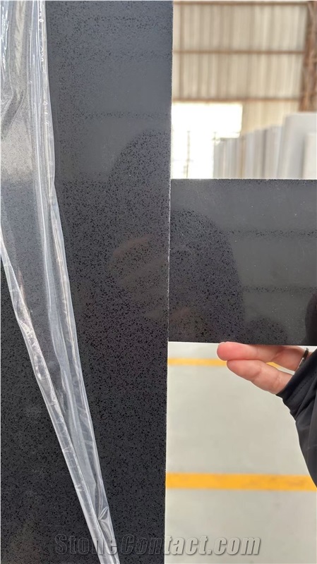 Black Quartz Slabs Sparkling Stellar Night