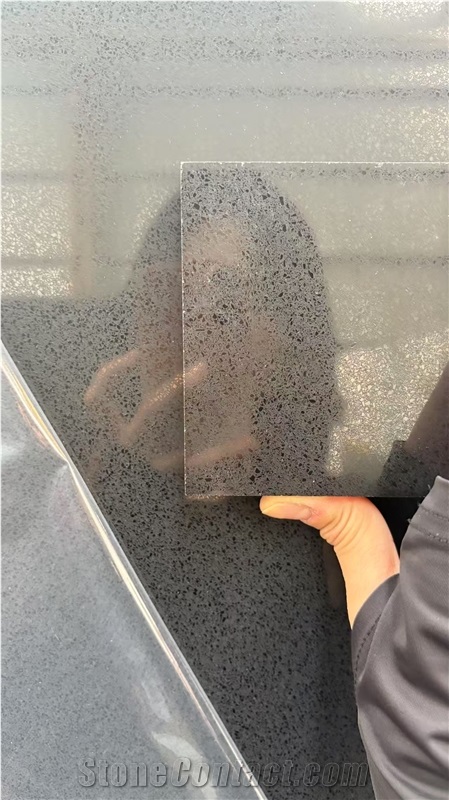 Black Quartz Slabs Sparkling Stellar Night