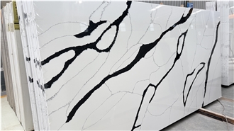 Calacatta White Black Veins Quartz Slabs Artificial Stone