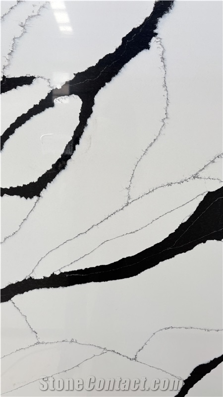 Calacatta White Black Veins Quartz Slabs Artificial Stone