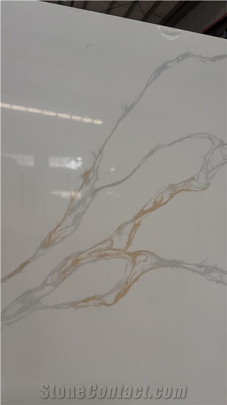 Gold Feather Calacatta Quartz Slabs