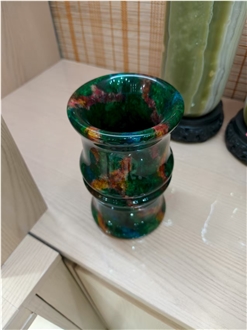 Taiwan Picasso Green Jade - Seven Color Jade Interior Vase Brush Pot