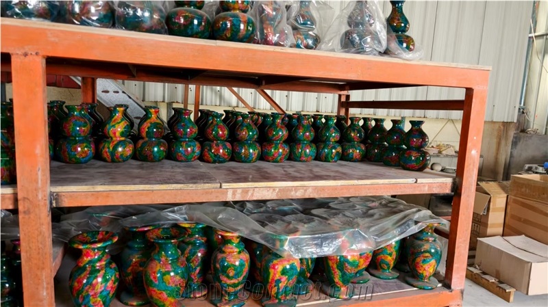 Taiwan Picasso Green Jade - Seven Color Jade Interior Vase Brush Pot