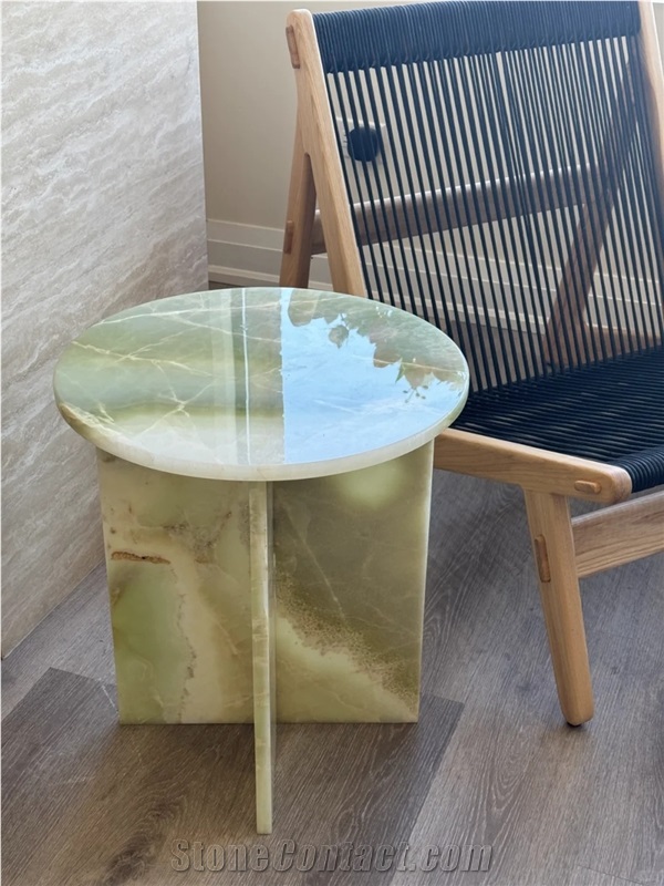HRST STONE Green Onyx Side Coffe Sofa Table For Sale