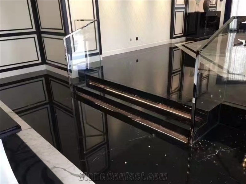 China Black Marble Slabs With Golden Spots Polished Slabs