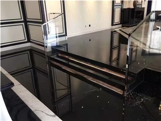China Black Marble Slabs With Golden Spots Polished Slabs