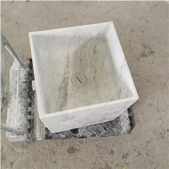 Carved Solid Bianco Carrara Marble Counter Wash Basin For Bathroom