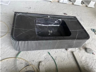 Fluted Marble Nero Marquina Rectangle Wash Basin