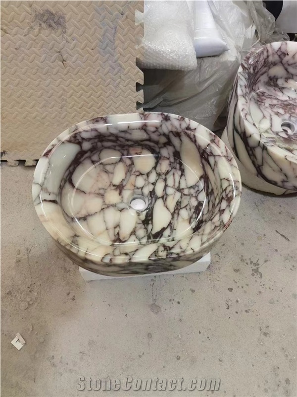 Oval Design Turkish Calacatta Violet Marble Wash Basin
