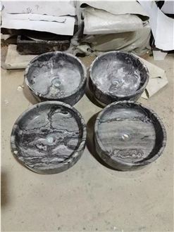 Round Marble Kenya Black Antique Finish Wash Basins For Bath