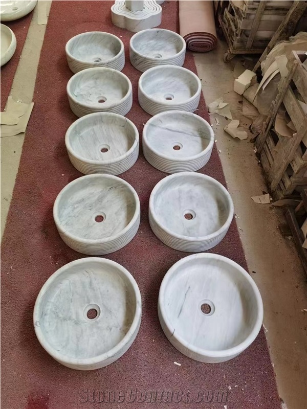 Round Noce Travertine Wash Basins For Bathroom