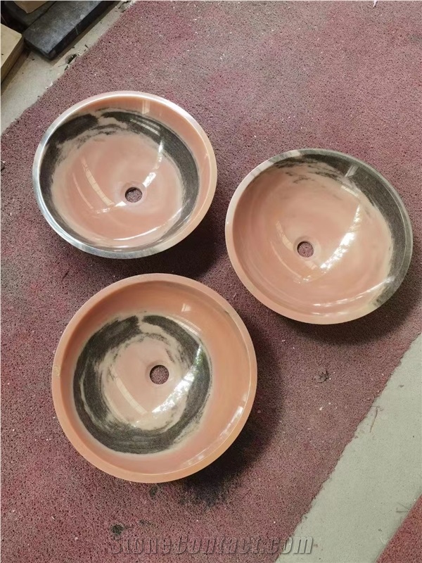 Round Noce Travertine Wash Basins For Bathroom
