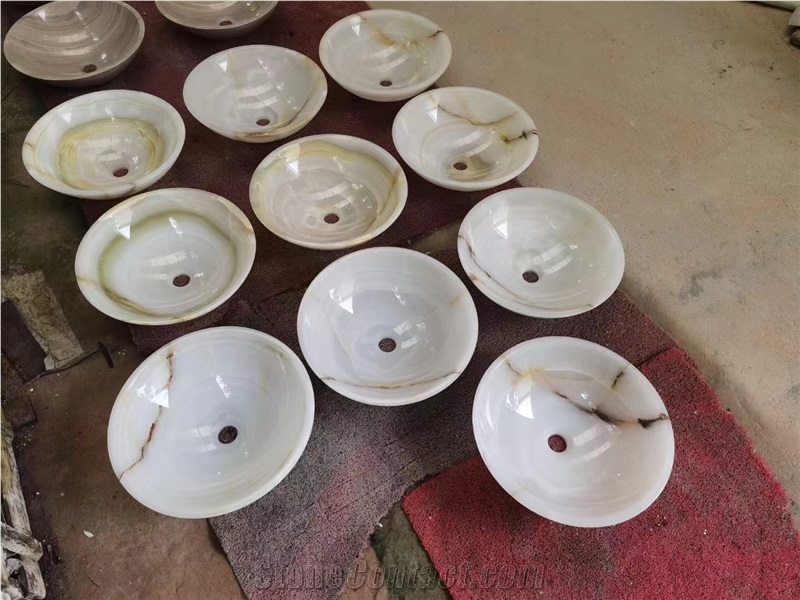 Round Noce Travertine Wash Basins For Bathroom