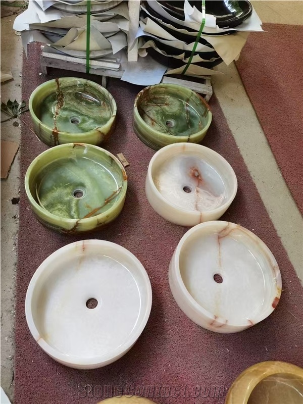 Round Noce Travertine Wash Basins For Bathroom