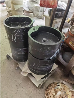 Solid Marble Nero Marquina Pedestal Wash Basin For Bathroom