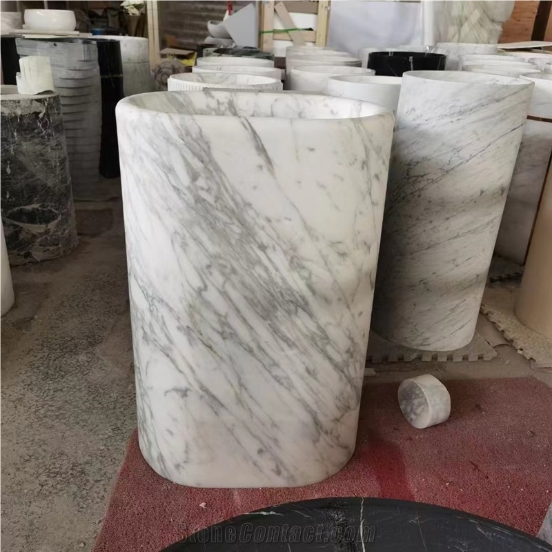 Travertino Romano Pedestal Round Wash Basin For Bathroom