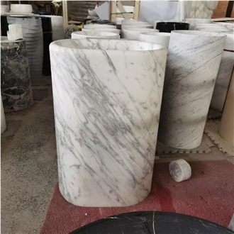 Travertino Romano Pedestal Round Wash Basin For Bathroom