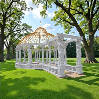 16 M Long Large White Marble Sculptured Garden Gazebo 001