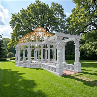 16 M Long Large White Marble Sculptured Garden Gazebo 001