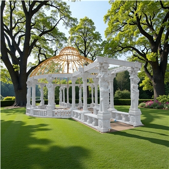 16 M Long Large White Marble Sculptured Garden Gazebo 001