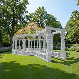 16 M Long Large White Marble Sculptured Garden Gazebo 001