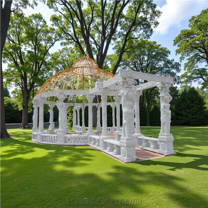 16 M Long Large White Marble Sculptured Garden Gazebo 001