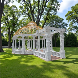 16 M Long Large White Marble Sculptured Garden Gazebo 001