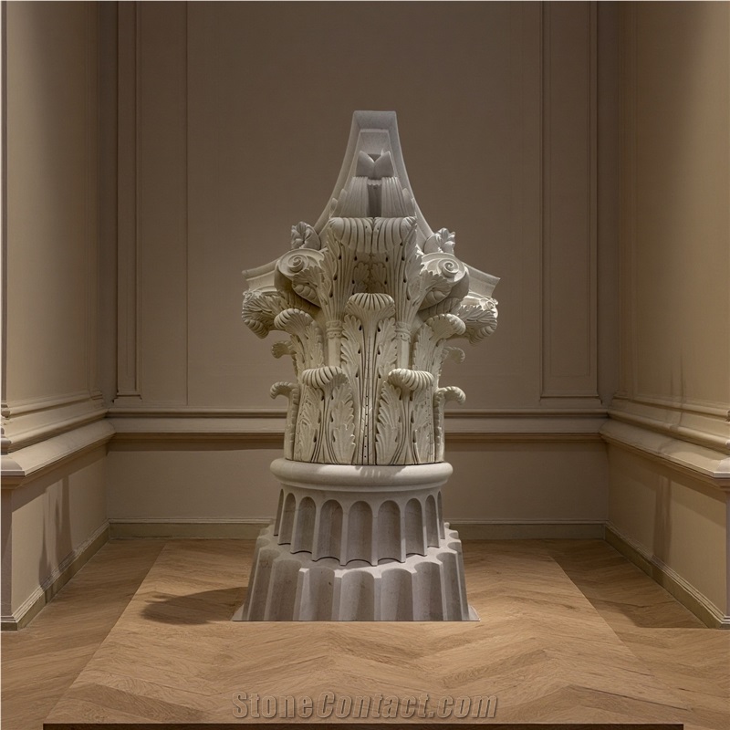 Beige Marble Corinthian Round Pillar Columns