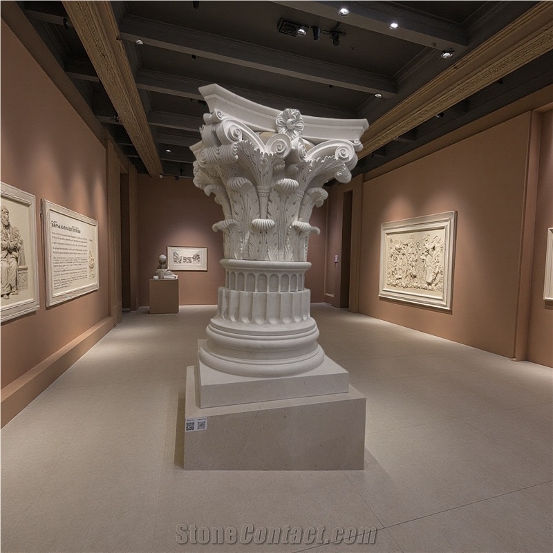 Beige Marble Corinthian Round Pillar Columns